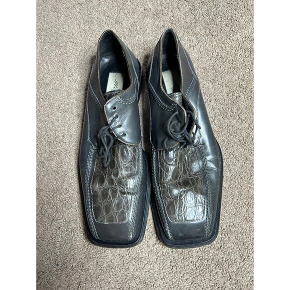 Men’s Size 8.5 Mezlan Black Leather Crocodile Square Toe Dress Shoes main image 5
